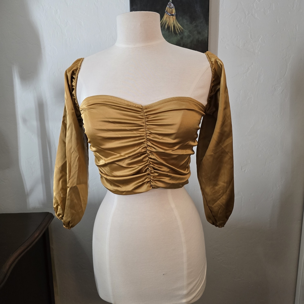 Blue Blush Mustard Ruched Crop Top